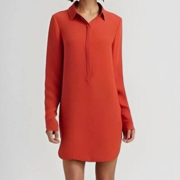 Vince 100% Silk Long Sleeve Collared Mini Shirt Dress Solid Cobalt Blue EUC M/8 - Picture 2 of 8